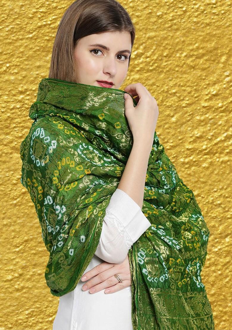 Green Printed Bandhani Dupatta