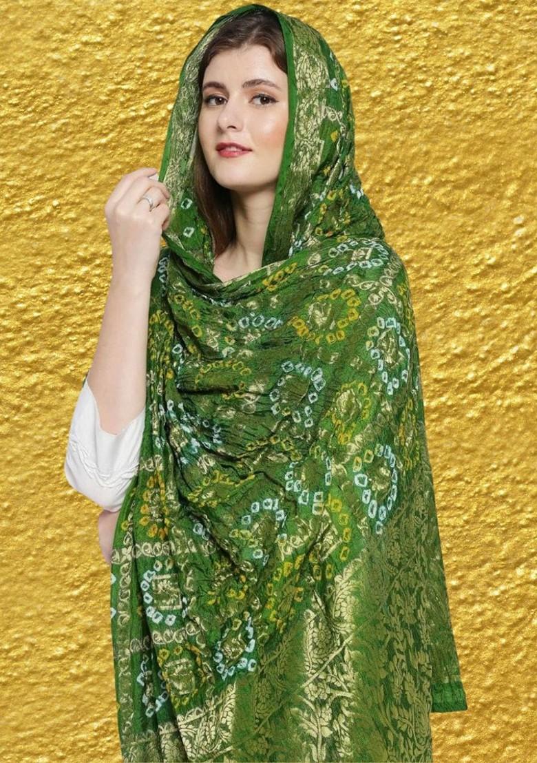 Green Printed Bandhani Dupatta