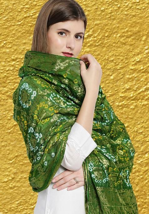 Green Printed Bandhani Dupatta