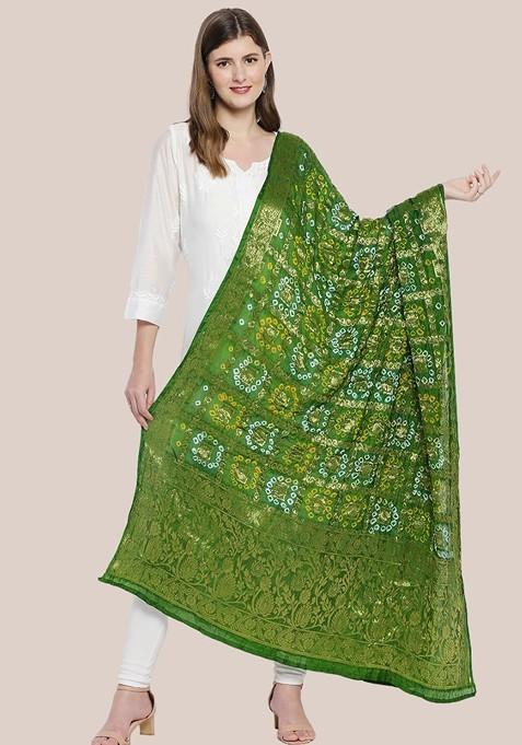 Green Printed Bandhani Dupatta