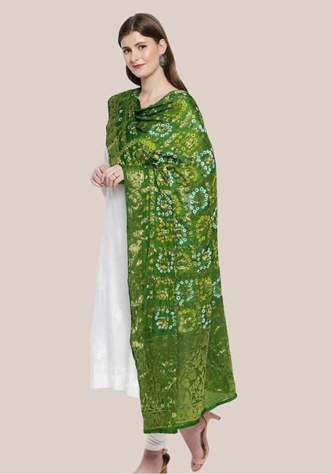 Green Printed Bandhani Dupatta