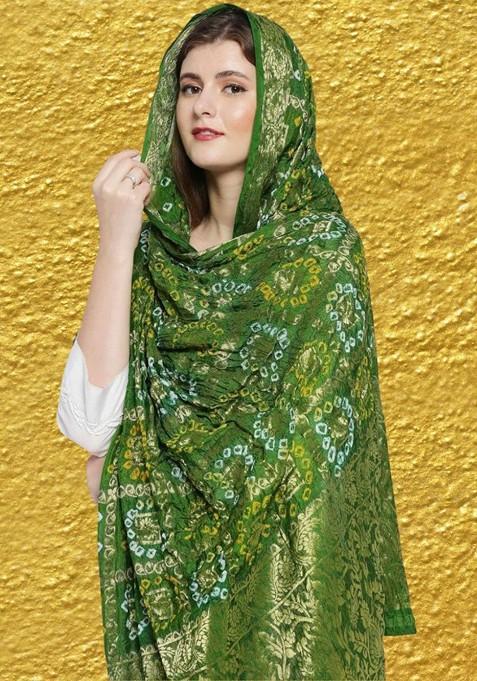 Green Printed Bandhani Dupatta