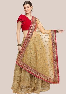 Ethnic Motifs Embroidered Dupatta With Zardozi