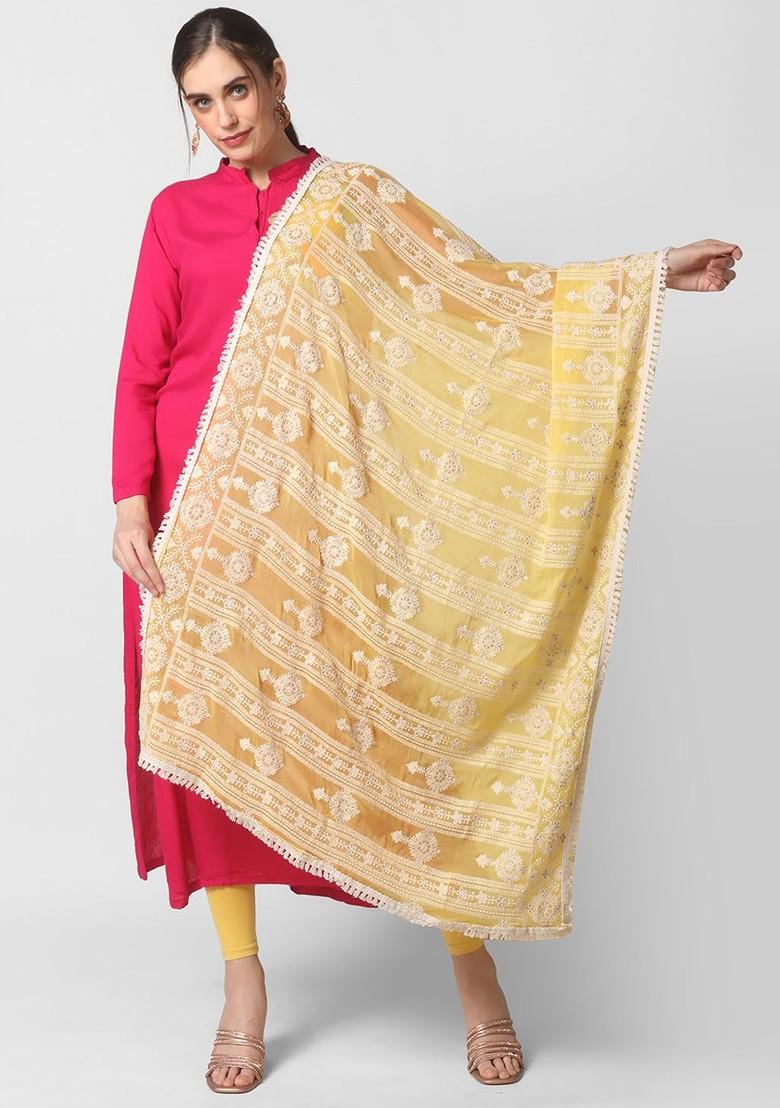 Embroidered Dupatta With Chikankari