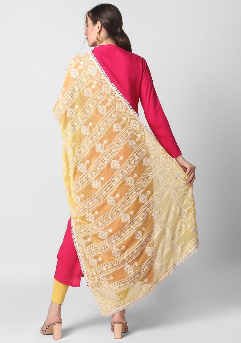 Embroidered Dupatta With Chikankari