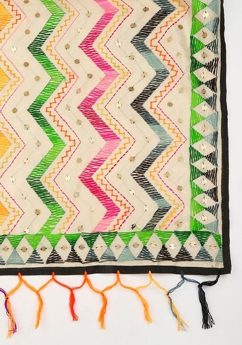 Ethnic Motifs Embroidered Dupatta With Sequinned