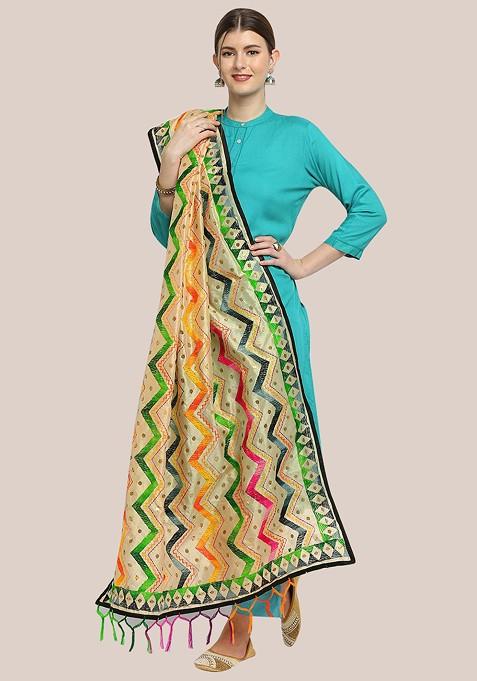 Ethnic Motifs Embroidered Dupatta With Sequinned