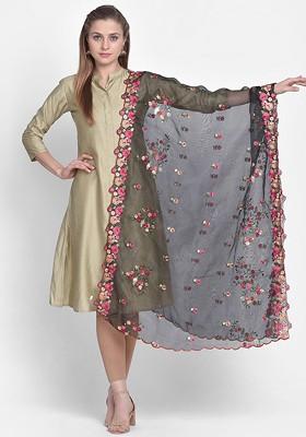 Embroidered Organza Dupatta With Thread Work