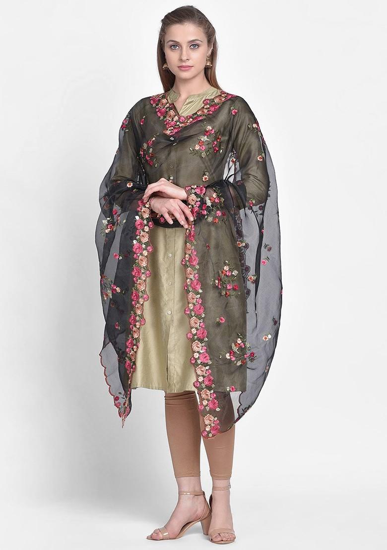 Embroidered Organza Dupatta With Thread Work