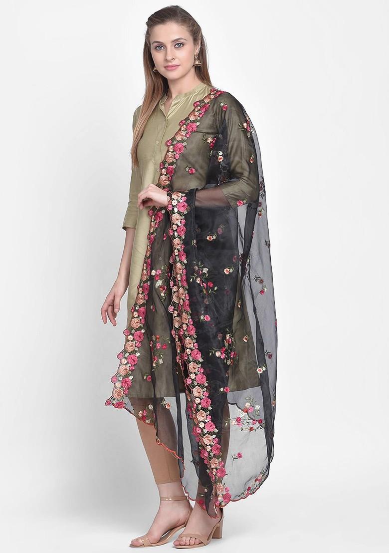 Embroidered Organza Dupatta With Thread Work