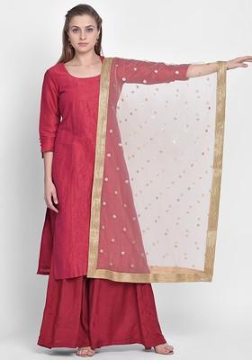 Ethnic Motifs Embroidered Net Dupatta With Gotta Patti