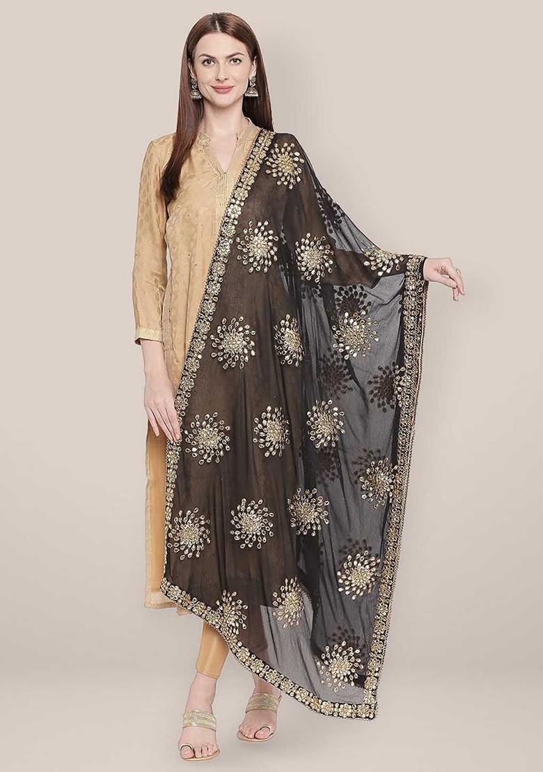 Embroidered Dupatta With Gotta Patti