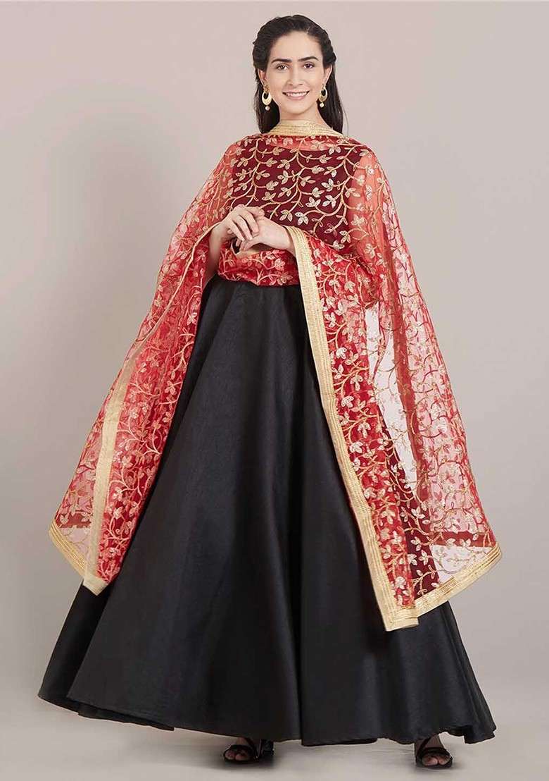 Embroidered Dupatta With Sequinned - Indya
