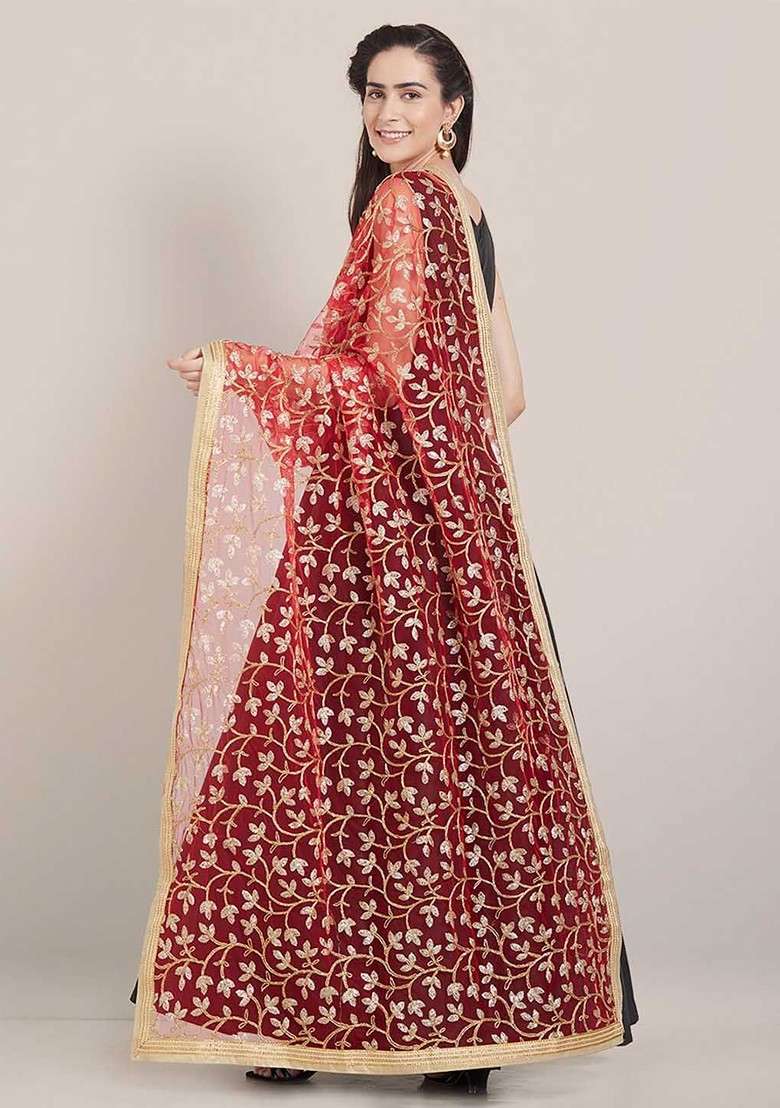 Embroidered Dupatta With Sequinned - Indya
