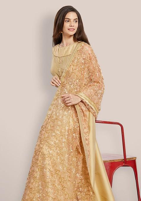 Embroidered Dupatta With Zardozi