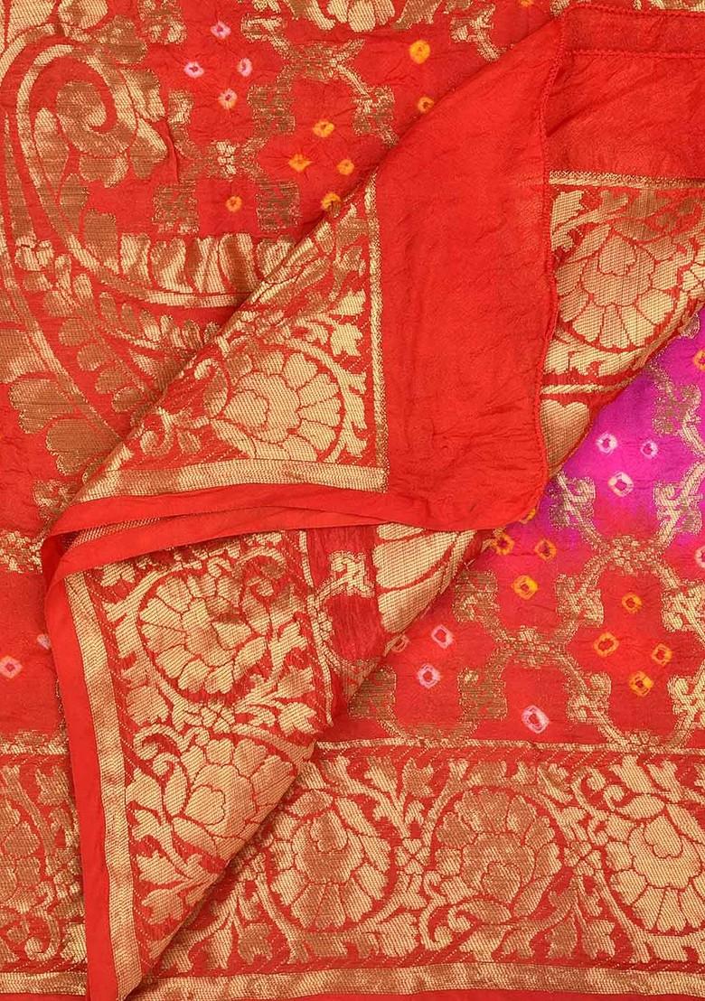 Red And Gold Toned Ethnic Motifs Woven Design Pure Silk Dupatta With Zari