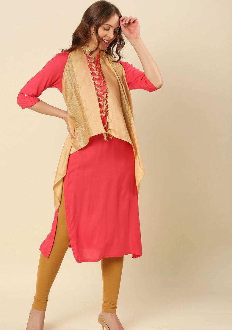 Gold Toned And Beige Woven Design Cotton Silk Dupatta