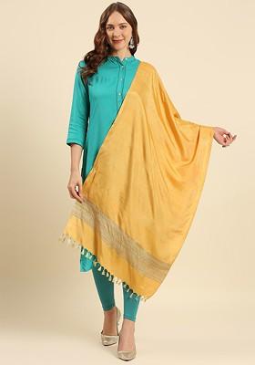 Women Yellow And Beige Two Tone Cotton Silk Dupatta