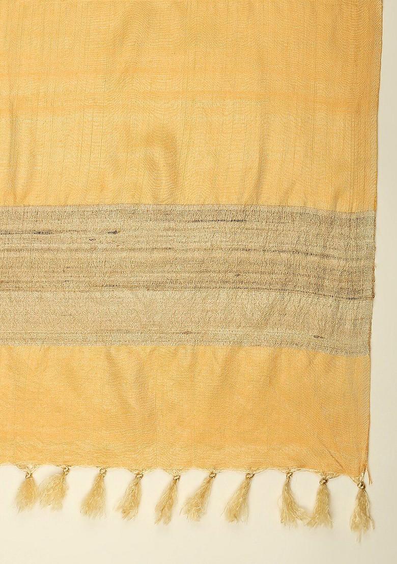 Women Yellow And Beige Two Tone Cotton Silk Dupatta