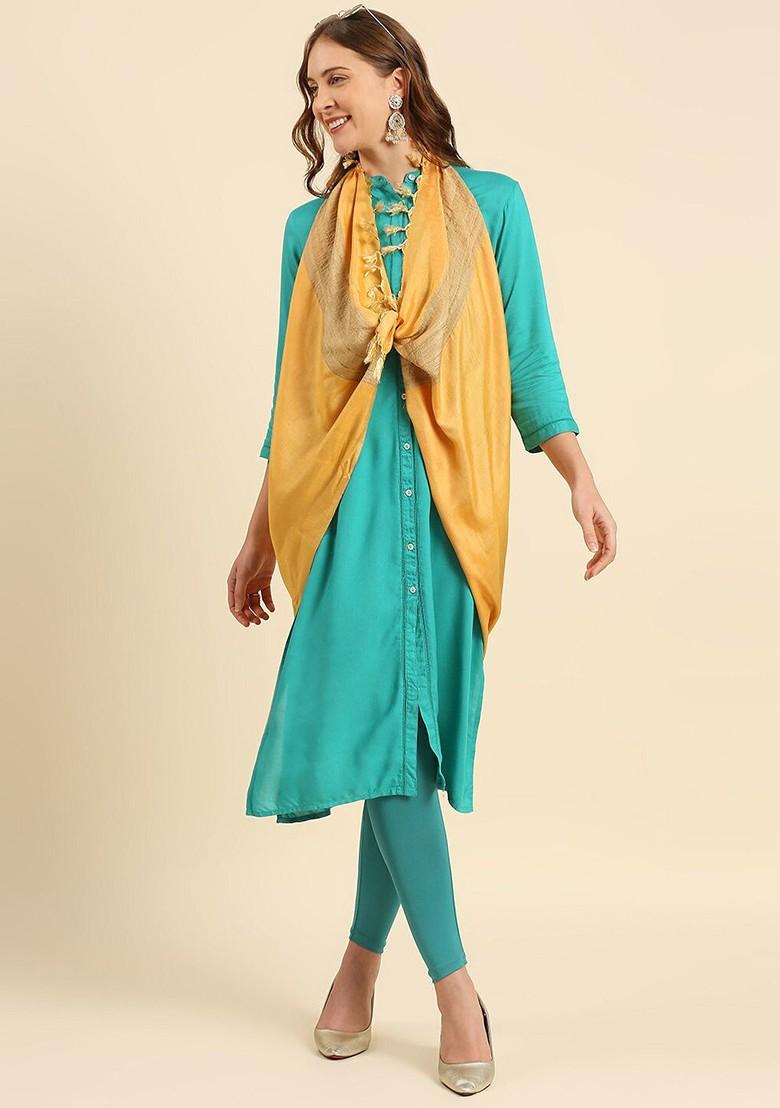 Women Yellow And Beige Two Tone Cotton Silk Dupatta