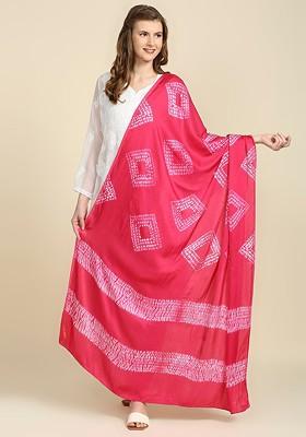 Women Pink And White Pure Silk Bandhani Dupatta