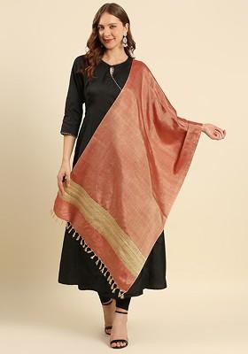 Women Rose And Beige Two Tone Cotton Silk Dupatta