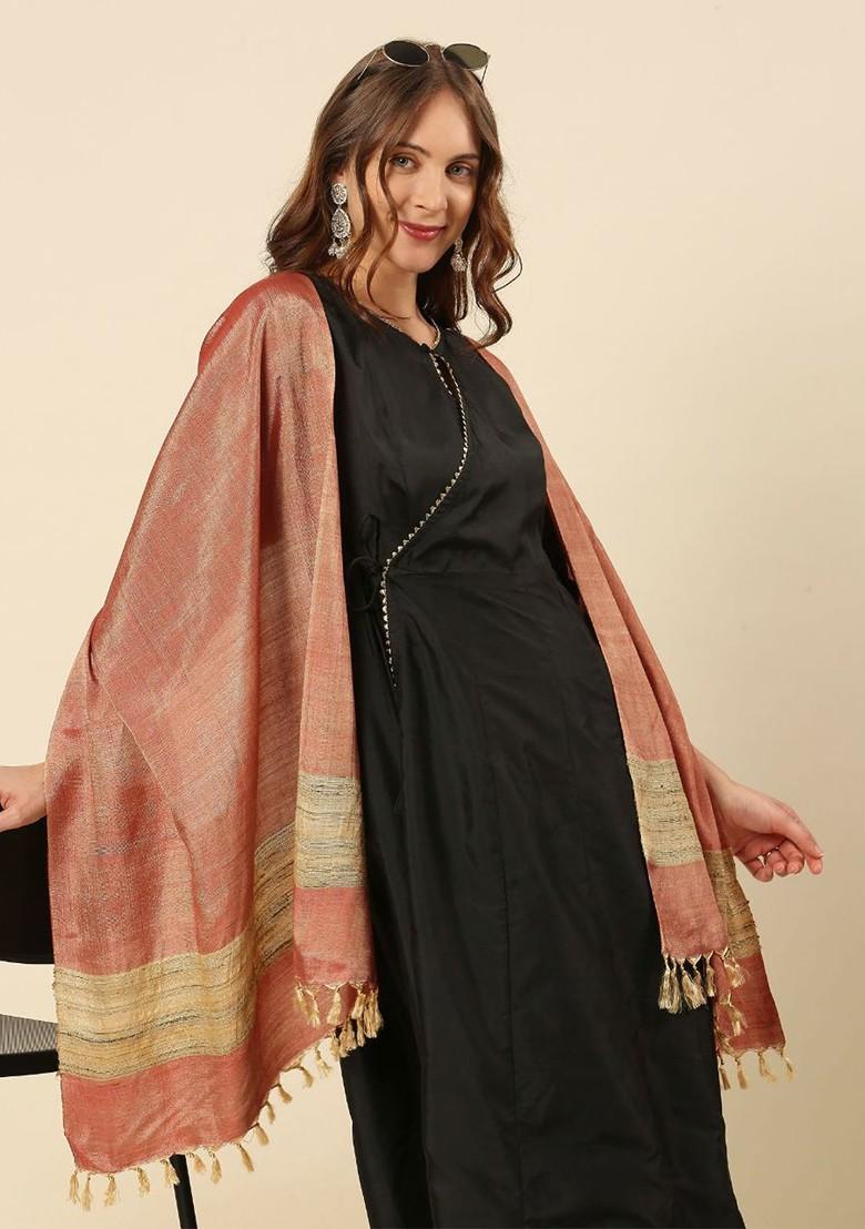 Women Rose And Beige Two Tone Cotton Silk Dupatta