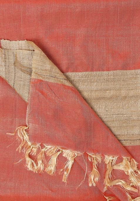 Women Coral And Beige Two Toned Cotton Silk Dupatta