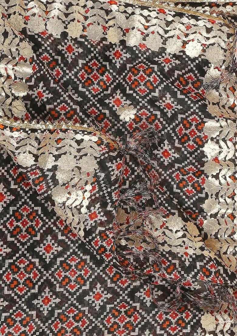 Black And Maroon Ethnic Motifs Embroidered Dupatta With Gotta Patti