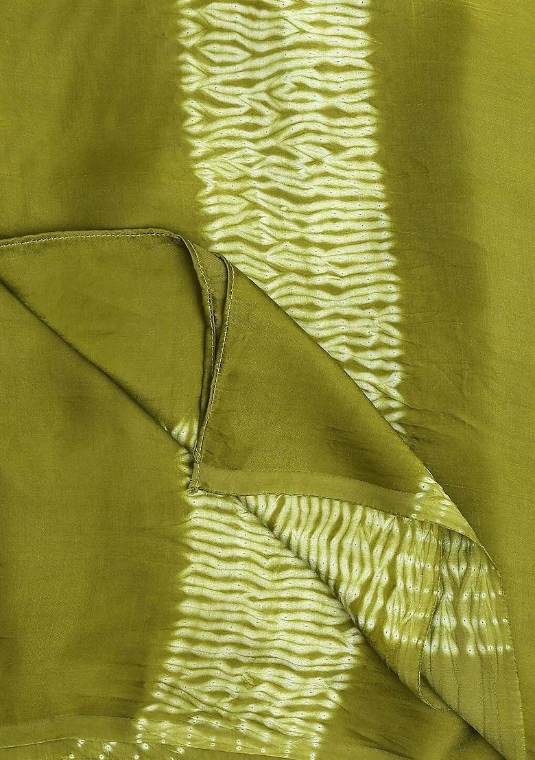 Olive Green Dyed Pure Silk Bandhani Dupatta