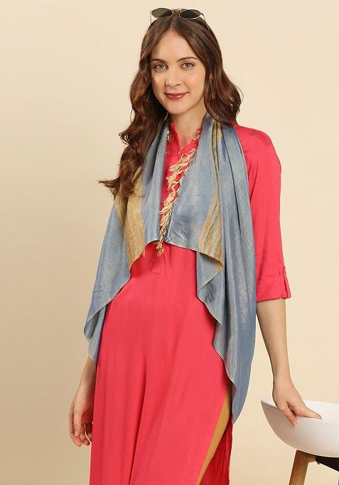 Women Blue And Beige Cotton Silk Dupatta