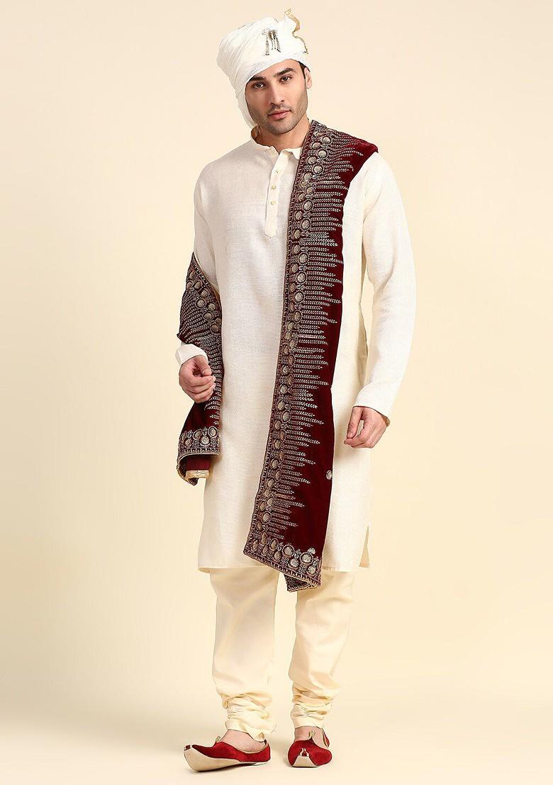 Men Maroon And Gold Toned Ethnic Motifs Embroidered Velvet Dupatta With Sequinned