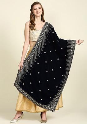 Women Ethnic Motifs Embroidered Velvet Dupatta With Zardozi