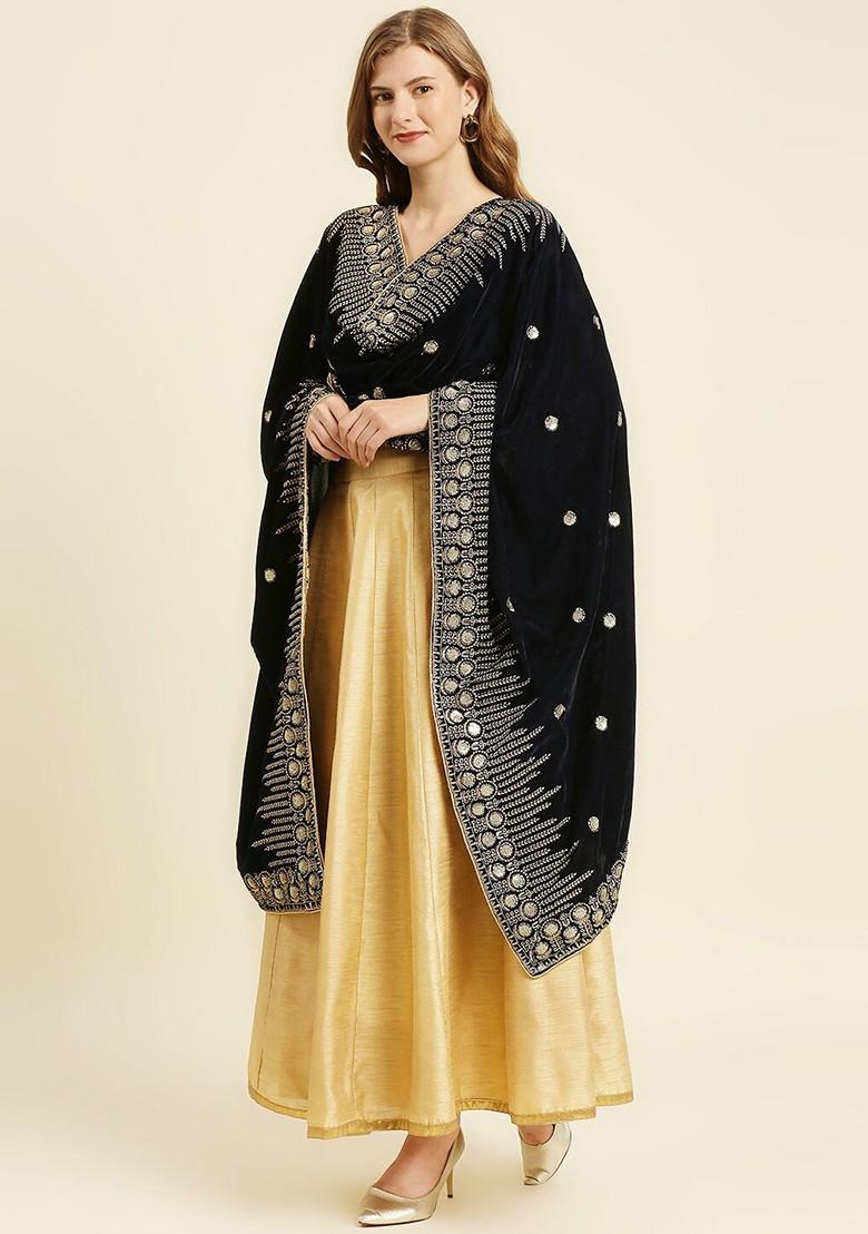 Women Ethnic Motifs Embroidered Velvet Dupatta With Zardozi