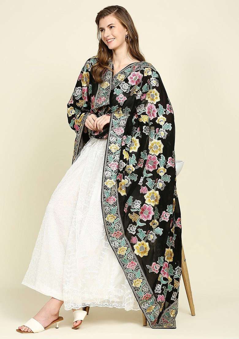 Women Embroidered Dupatta With Zardozi - Indya
