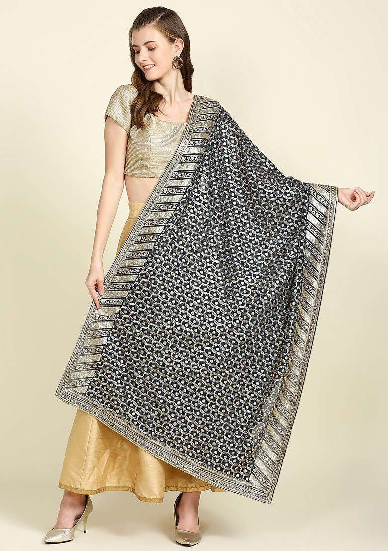 Women Ethnic Motifs Embroidered Dupatta With Zardozi - Indya