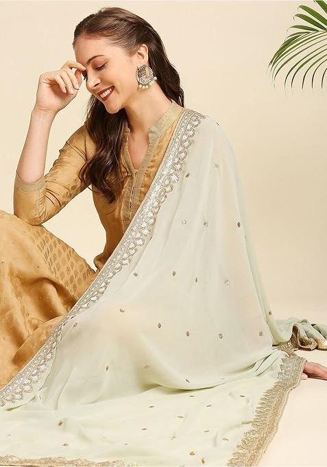 Ethnic Motifs Embroidered Dupatta With Gotta Patti