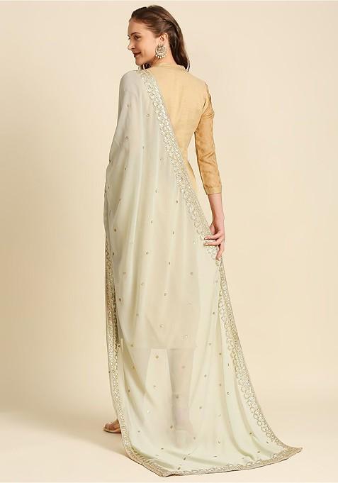 Ethnic Motifs Embroidered Dupatta With Gotta Patti