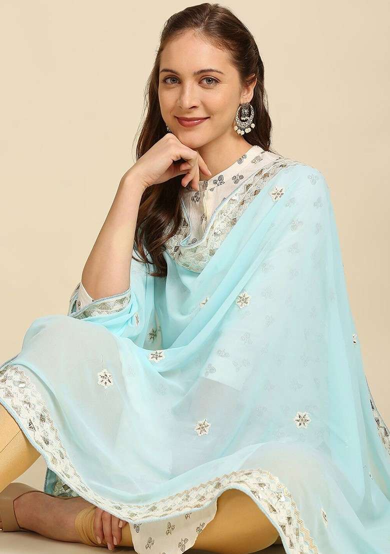 Ethnic Motifs Embroidered Dupatta With Zardozi - Indya