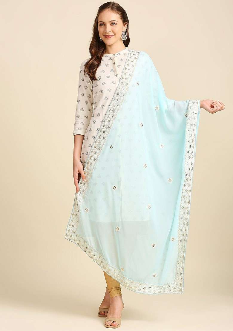 Ethnic Motifs Embroidered Dupatta With Zardozi - Indya