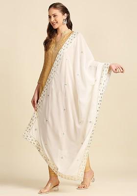 Ethnic Motifs Embroidered Dupatta With Zardozi