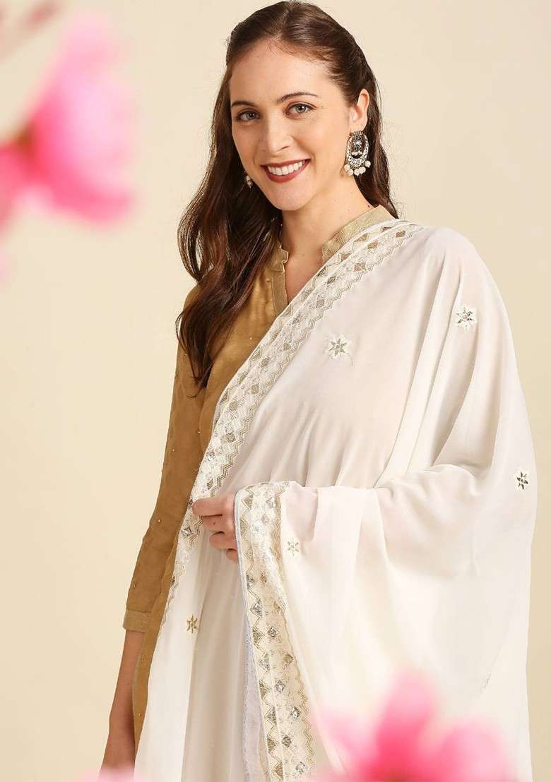 Ethnic Motifs Embroidered Dupatta With Zardozi - Indya
