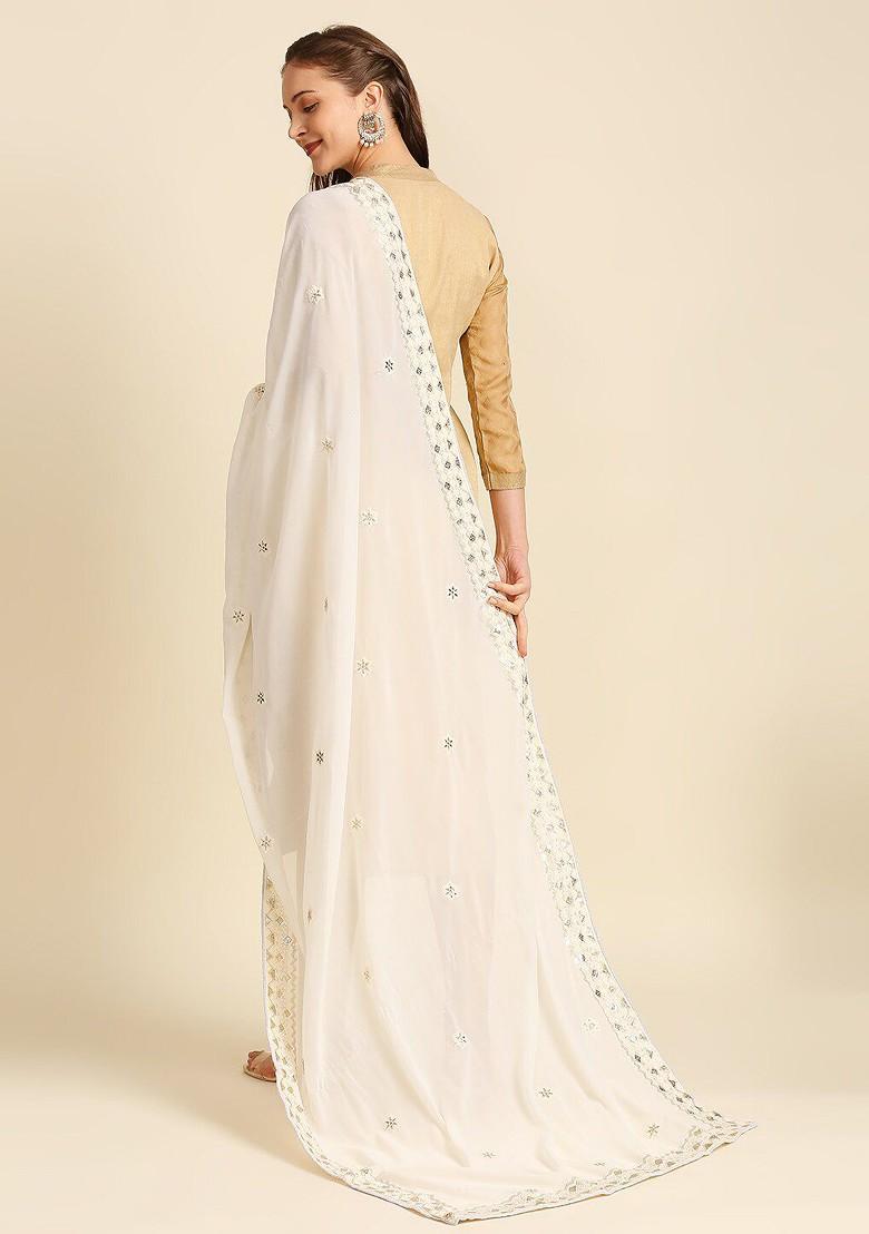 Ethnic Motifs Embroidered Dupatta With Zardozi
