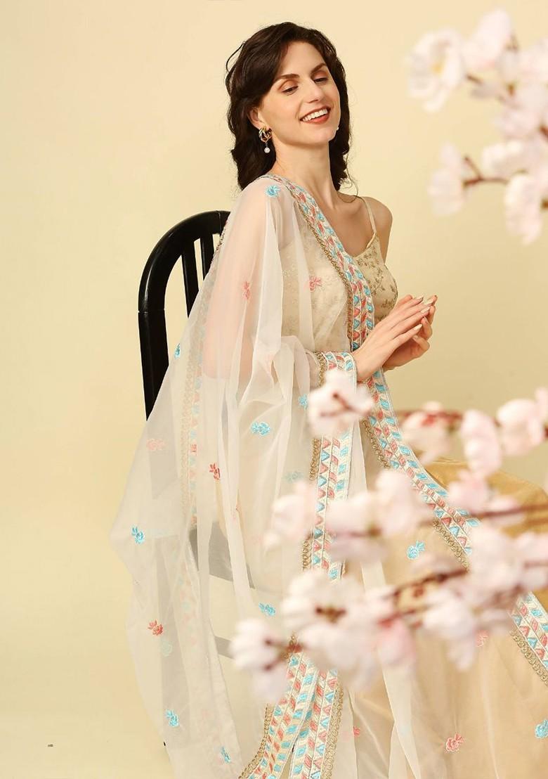 Embroidered Organza Dupatta With Thread Work