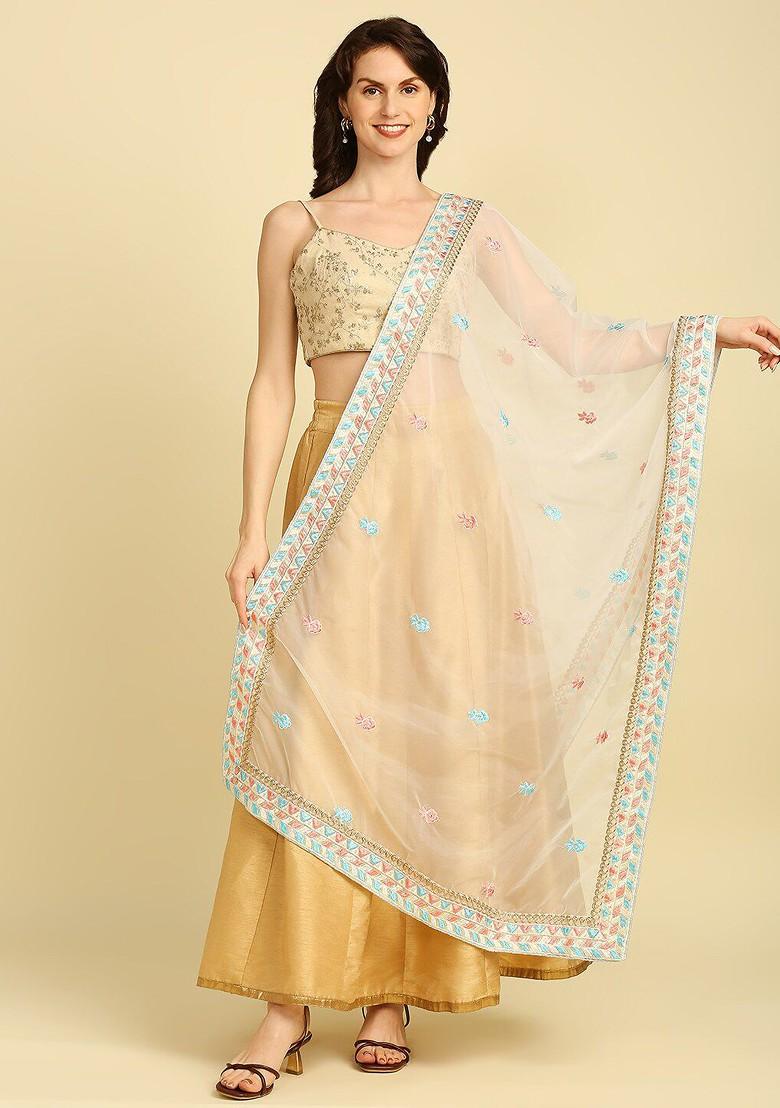 Embroidered Organza Dupatta With Thread Work