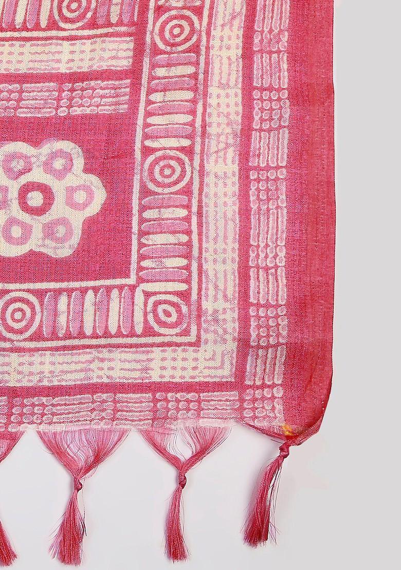 Women Pink And Cream Coloured Ethnic Motifs Printed Art Silk Dupatta