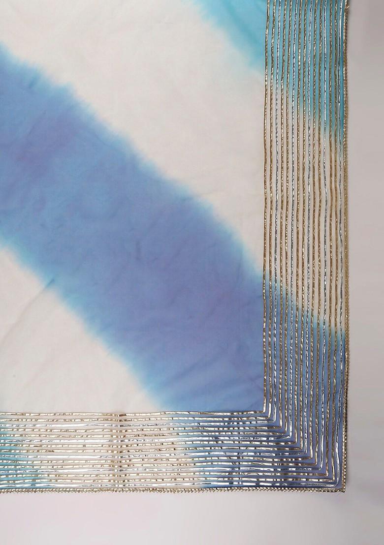 Blue And White Dyed Organza Dupatta With Zardozi