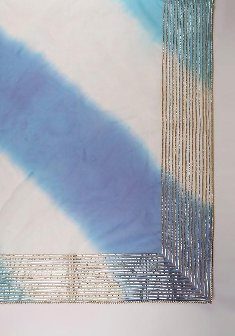 Blue And White Dyed Organza Dupatta With Zardozi
