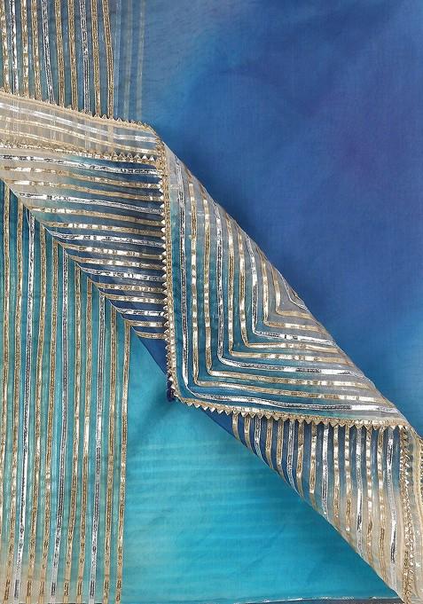 Blue And White Dyed Organza Dupatta With Zardozi