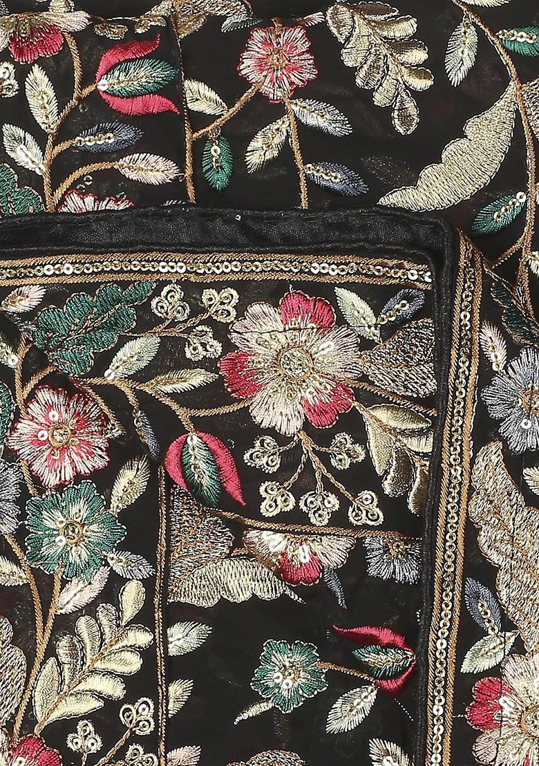 Black And Gold Toned Embroidered Dupatta